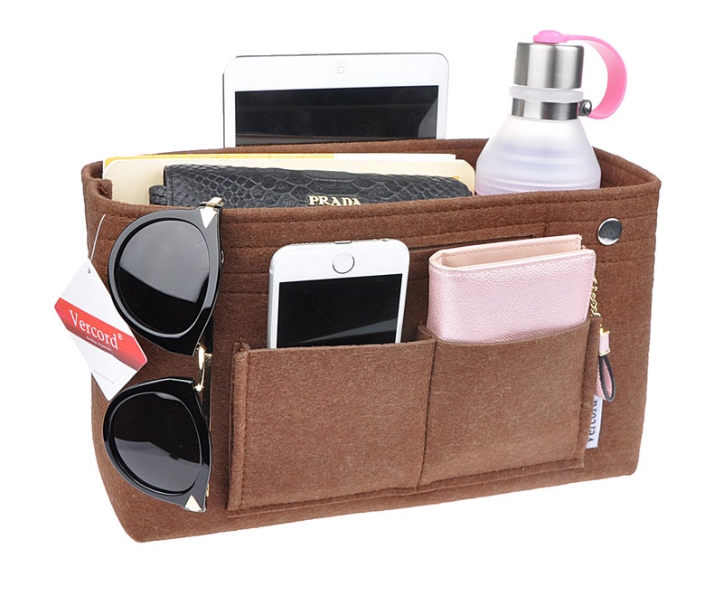 Vercord Felt Purse Tote Organizer Insert Divider Inside Handbag for Women Medium Coffee - Image 2